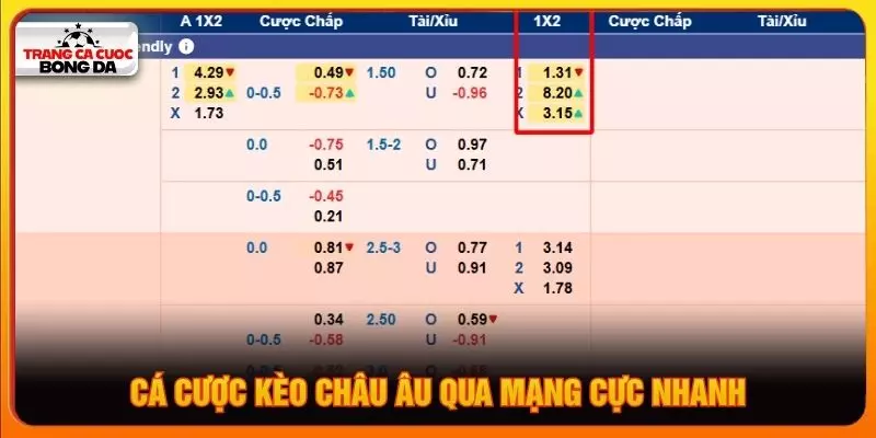 Cá cược kèo châu âu qua mạng cực nhanh